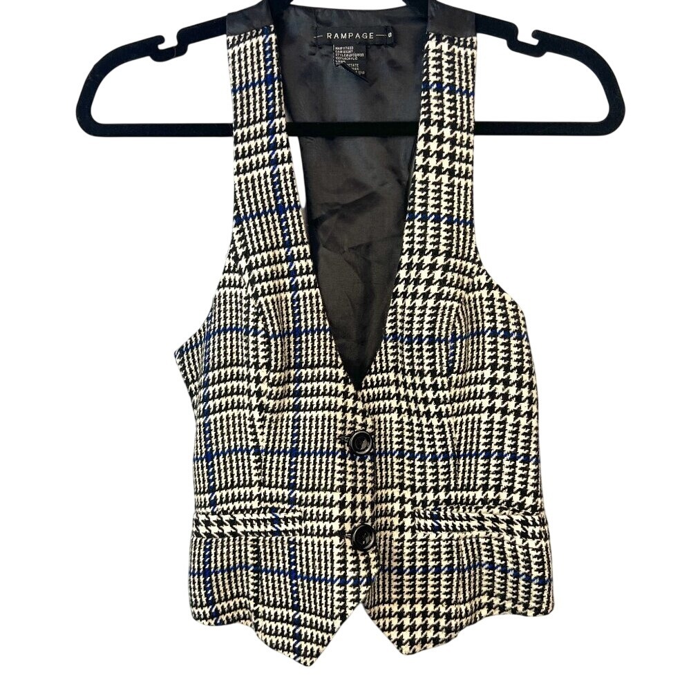 Vintage Rampage Plaid Houndstooth Y2K 90s Vest Size S Clueless